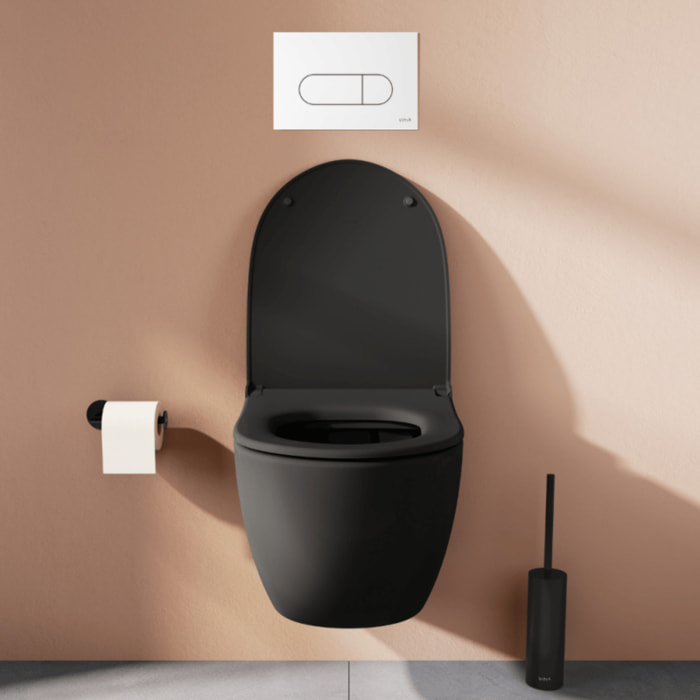 Pack WC suspendu Sento noir + bâti autoportant V-Fix Core + Plaque Round Blanche