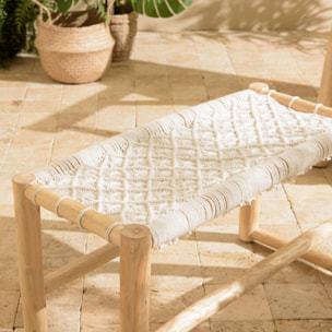WILL - Banc en branches de teck naturel assise en macramé blanc