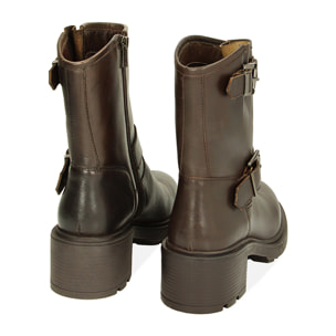 Biker in testa di moro tacco 5,5 cm in pelle