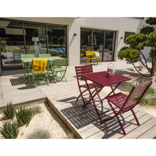 MARIUS - Ensemble repas de jardin 2 places en aluminium rouge carmin