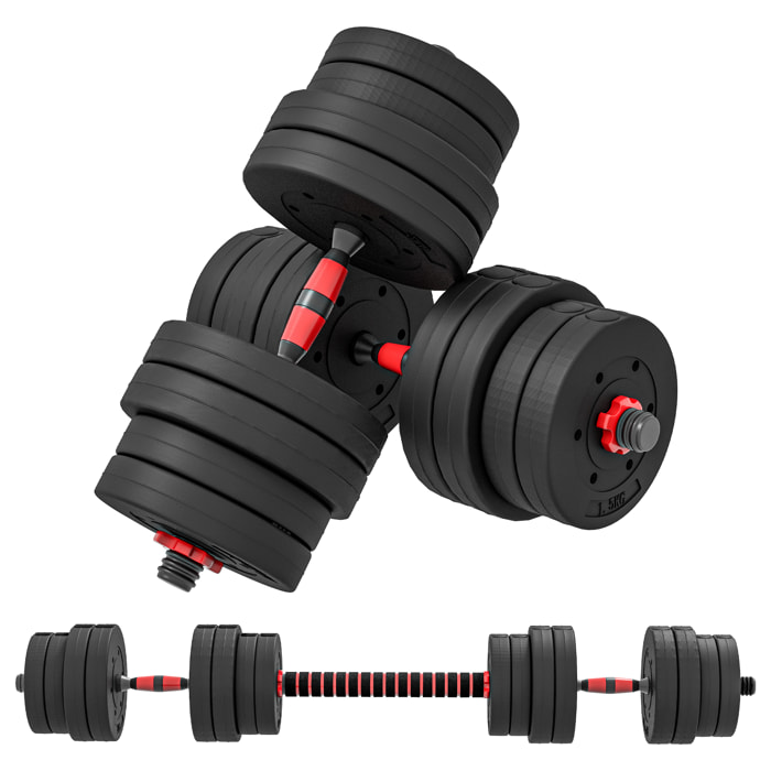 Juego de Mancuernas Ajustables, 2 en 1, 30kg, Juego de Pesas con Barras de Conexión y Mangos Antideslizantes, Pesas y Mancuernas para Hombres y Mujeres, Ejercicio de Fitness, Gimnasio en Casa