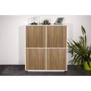 Credenza Zaccaria, Madia da cucina a 4 ante, Buffet da soggiorno, 100% Made in Italy, cm 100x41h126, Bianco lucido e Noce