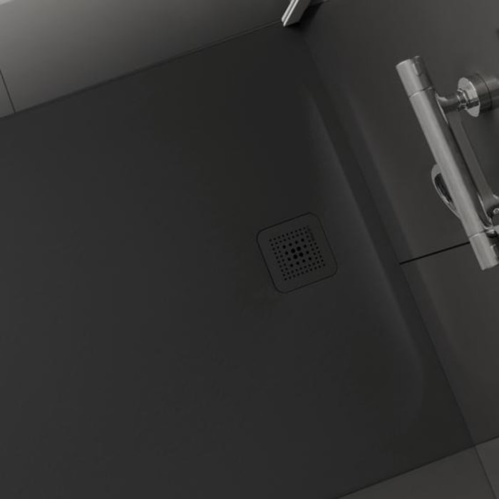 Pro Receveur de douche en gel coat Marbond extra-plat carré, évacuation sur le côté 90x90, Gris mat H2109560780001