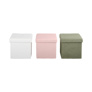 Lot de 2 tabourets de rangement verts en bouclettes avec coffre pour enfant pliable