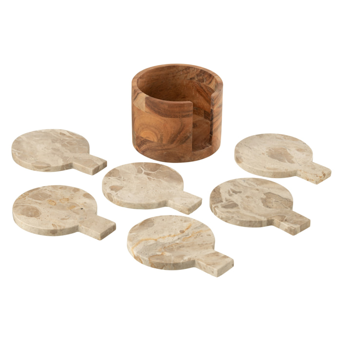 J-Line dessous de verre Rond Marbre - pierre - beige/or - boîte de 4
