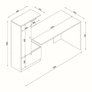 Scrivania Marilena, Scrittoio multiuso, Tavolo per ufficio porta PC, Piano di lavoro, 150x62h140 cm, Bianco