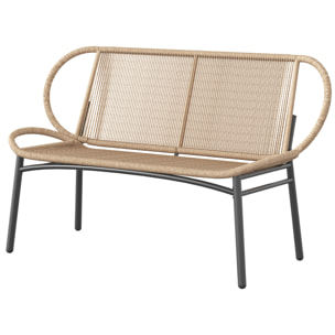 Banc de jardin 2 places design résine filaire effet rotin naturel métal noir