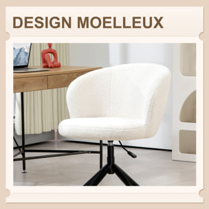 Chaise de bureau design - hauteur réglable, pivotante - piètement acier noir revêtement effet laine bouclée