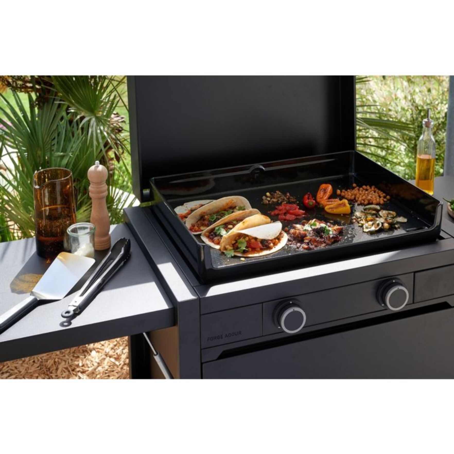 Plancha gaz FORGE ADOUR modern G 60 A N noir 2 brûleurs à poser, 60.5x42 cm
