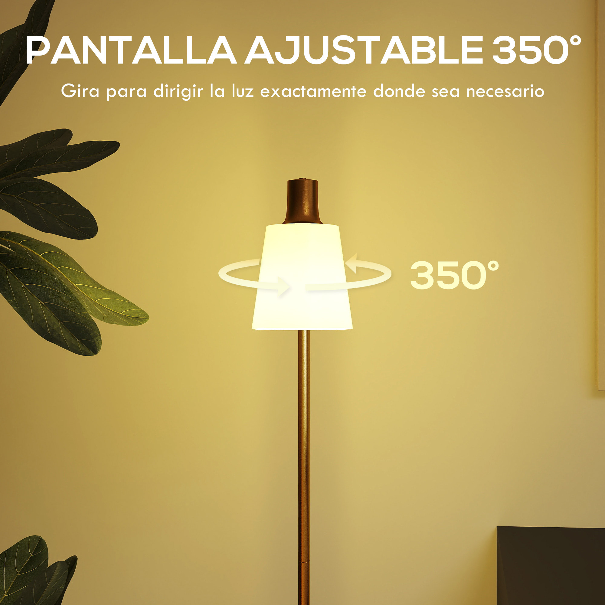 Lámpara de Pie LED Regulable, Lámpara de Pie Salón Moderna con Pantalla Giratoria 350°, 3 Temperaturas de Color 3000K/4000K/6500K y Bombilla E27, para Dormitorio, Oficina, Blanco y Dorado