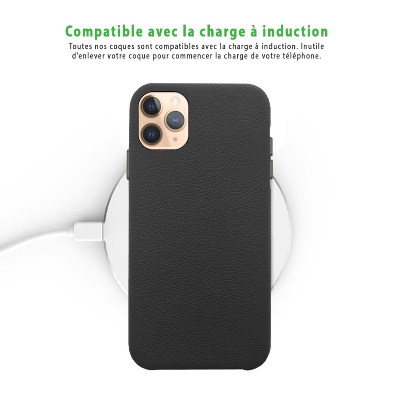 Coque iPhone 11 Pro effet cuir grainé Noir