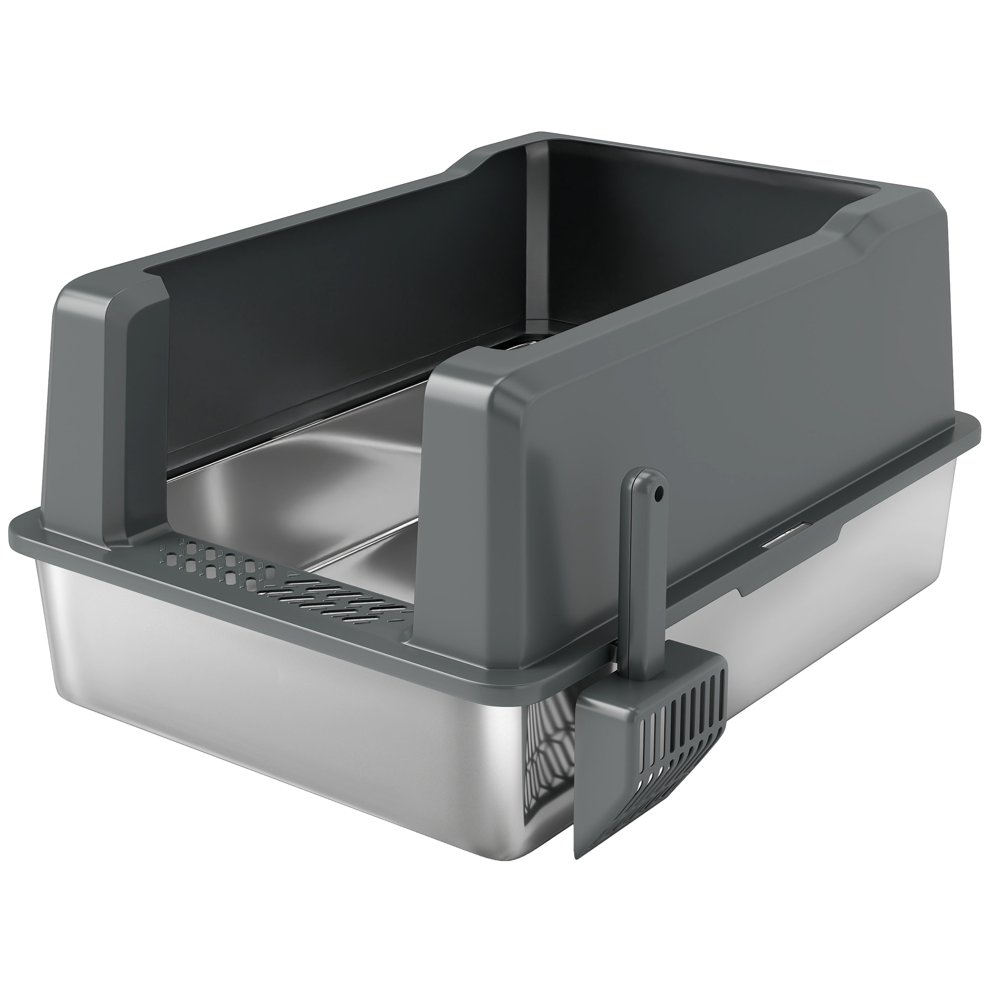 Maison de toilette XXL 85L design - bac à litière grande taille 71 x 50 x 35 cm - acier inox ABS gris