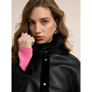 Motivi - Giubbotto effetto shearling con bottoni - Nero
