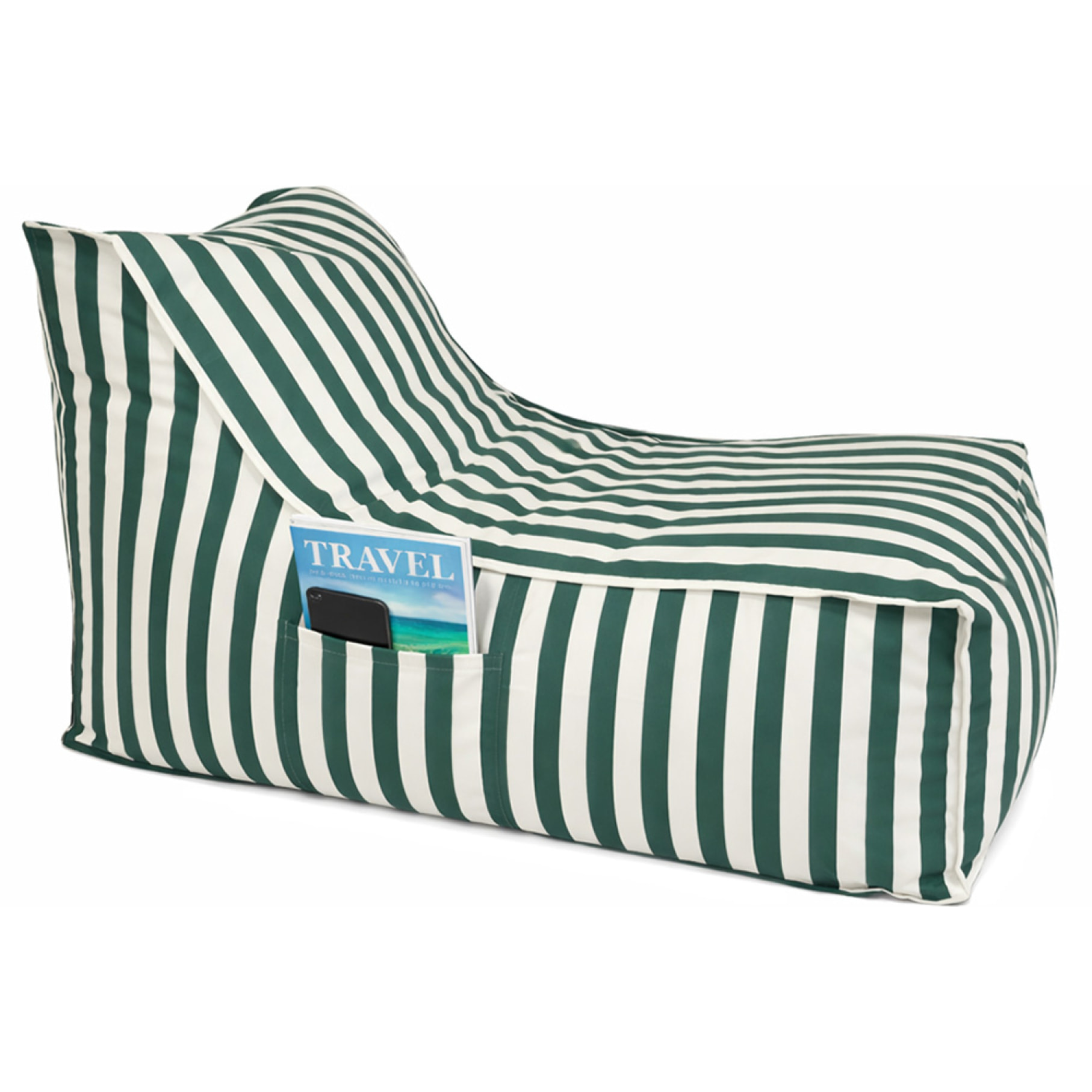 BOLOGNE Pouf d’extérieur rayé vert en tissu déperlant - 100x65x65 cm