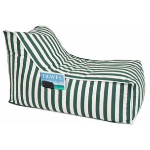 BOLOGNE Pouf d’extérieur rayé vert en tissu déperlant - 100x65x65 cm