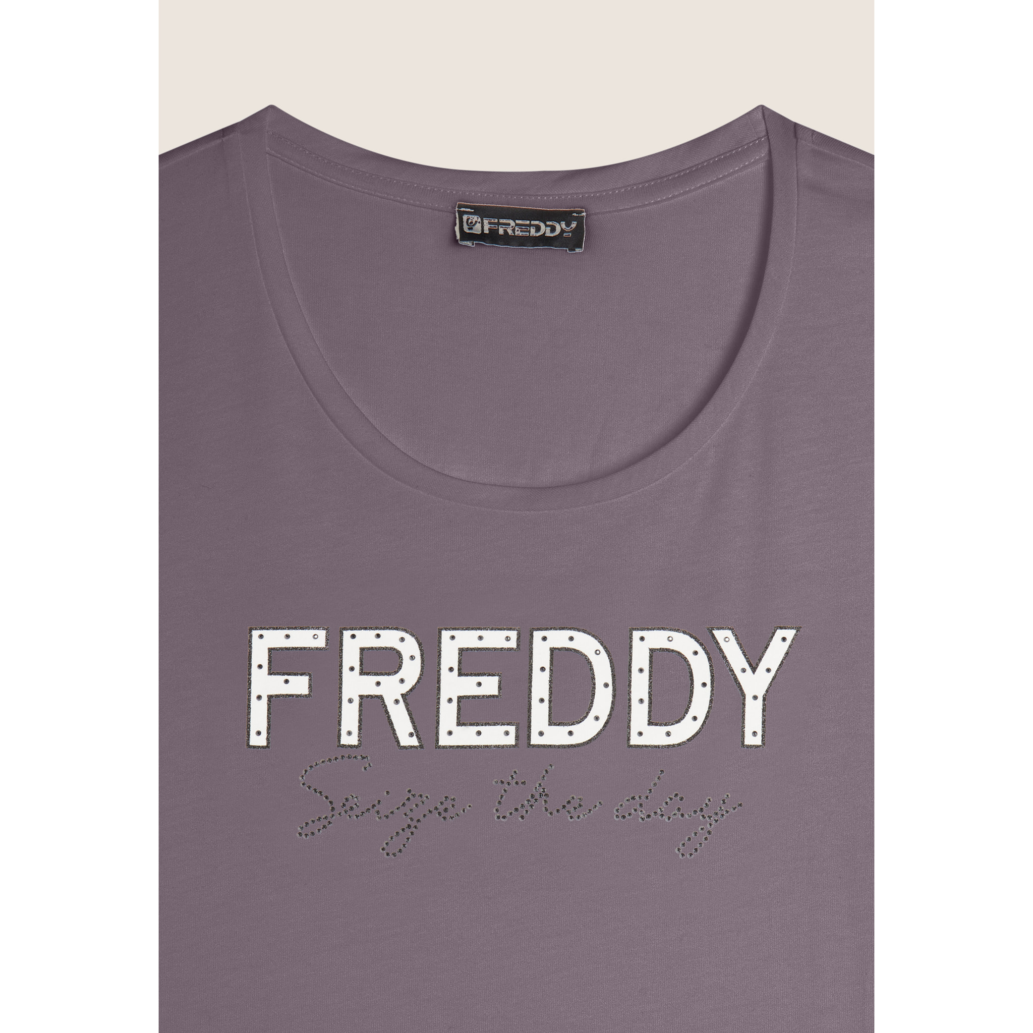 T-shirt donna in jersey con Logo FREDDY in Strass
