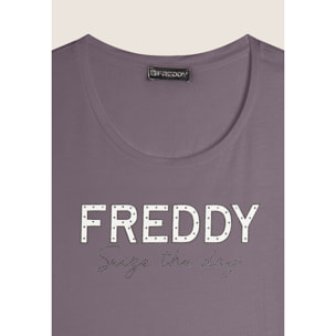 T-shirt donna in jersey con Logo FREDDY in Strass