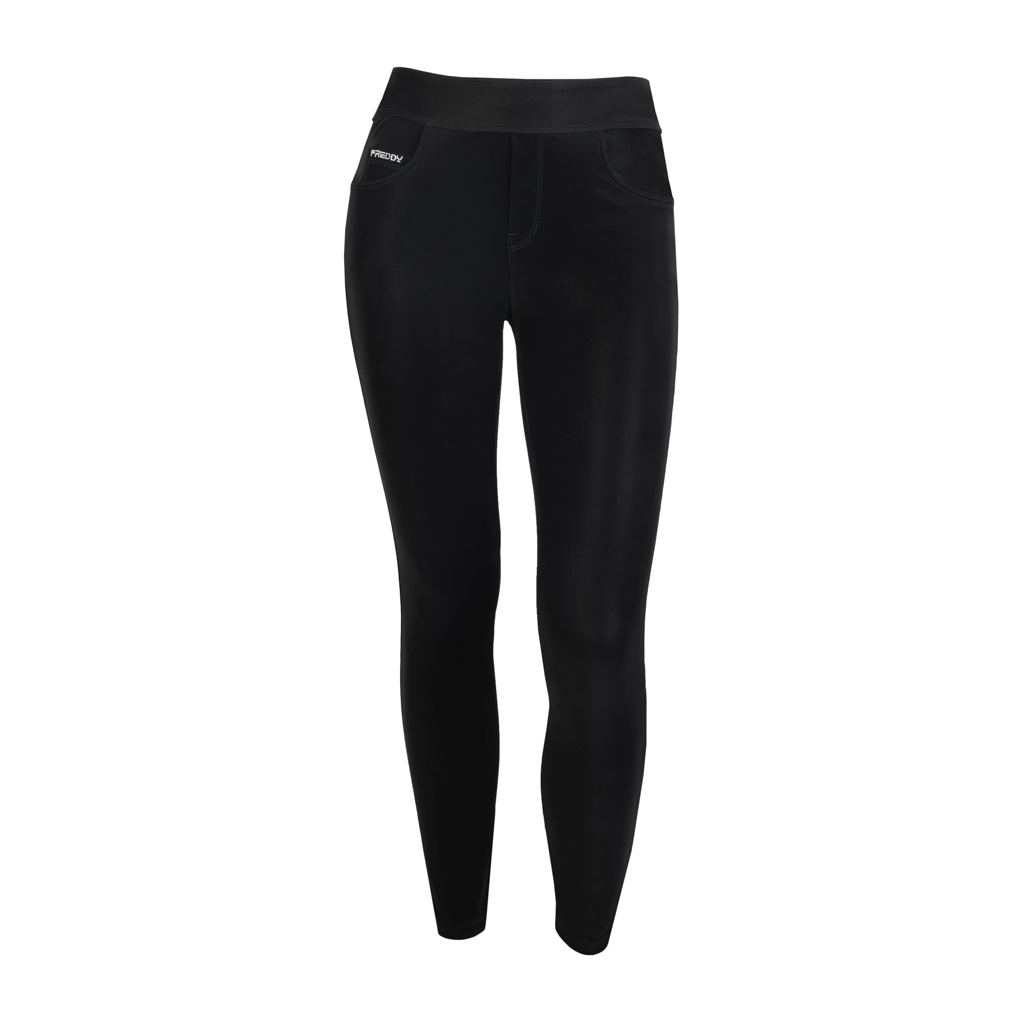 Pantaloni N.O.W. skinny vita media in Similpelle Lucida Bianca