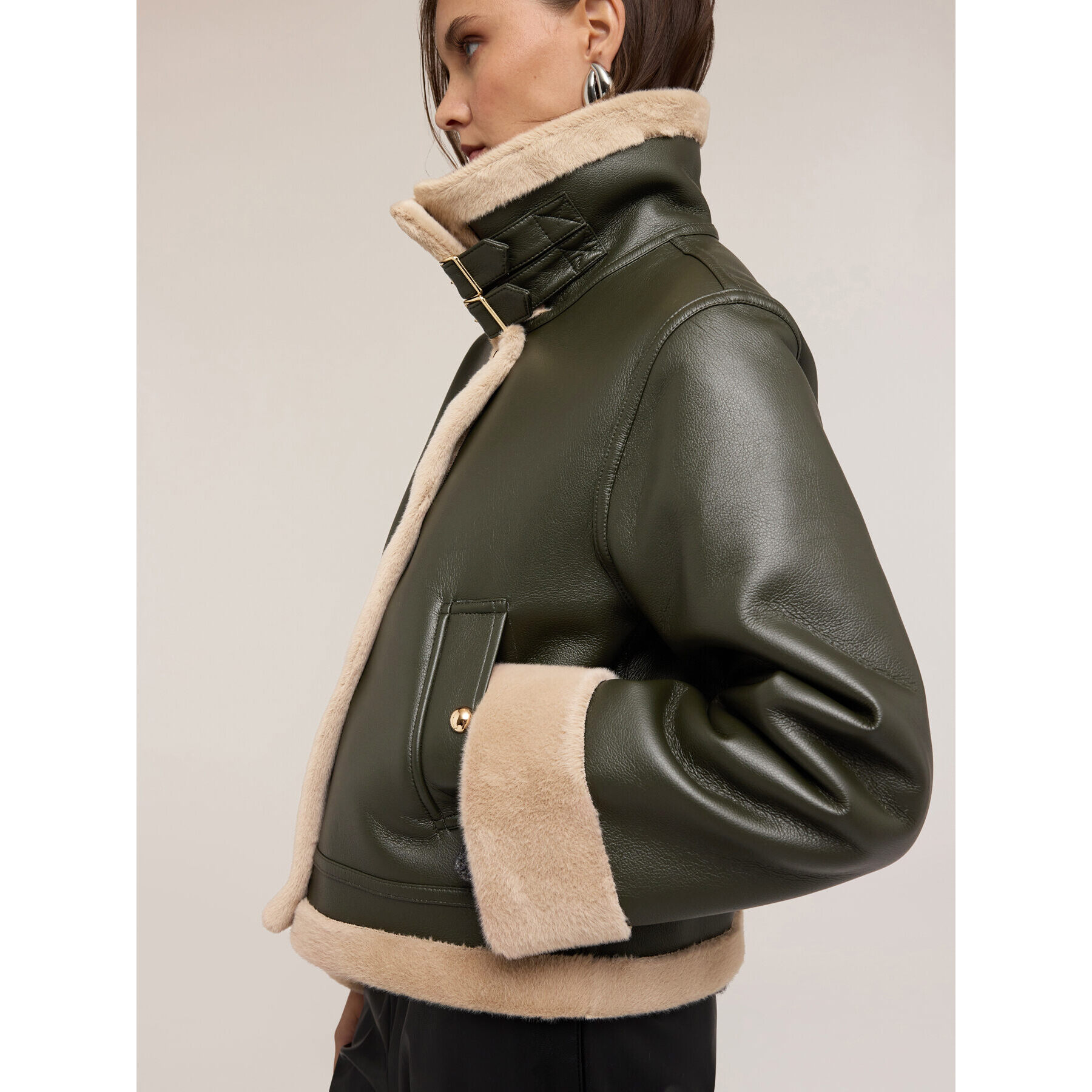 Motivi - Giubbotto effetto shearling con bottoni - Verde