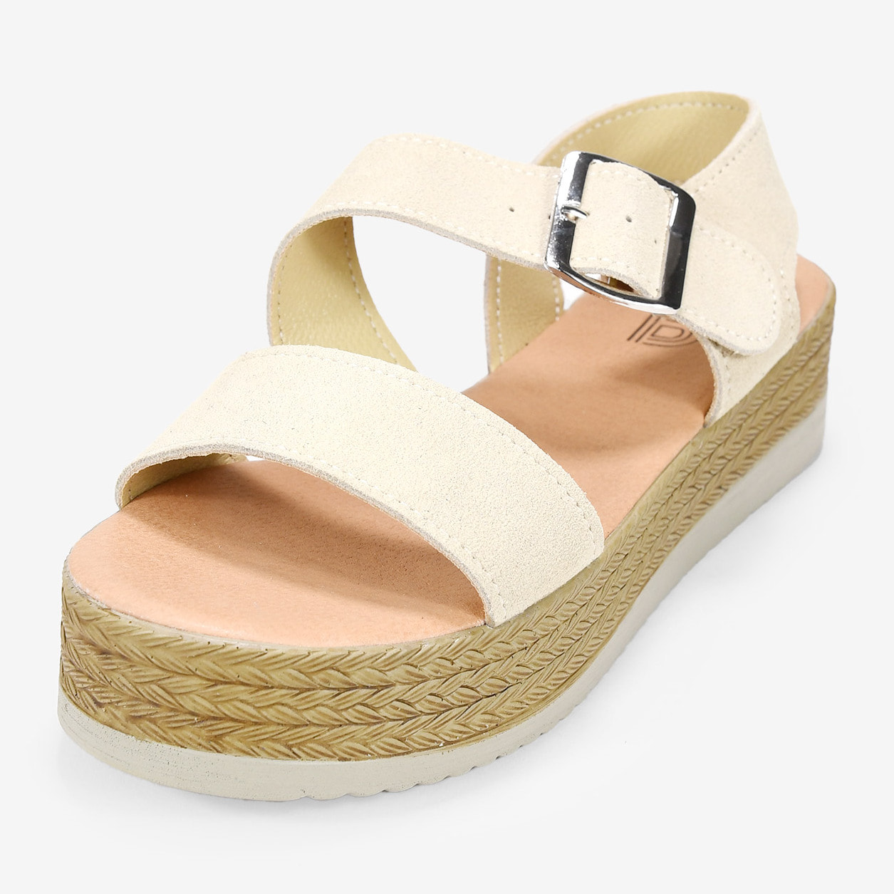 Sandalias de piel beige con hebilla y plataforma