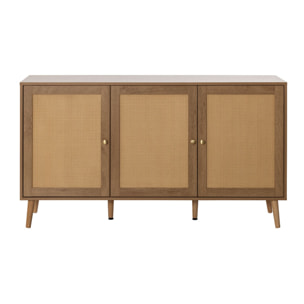 Goto - buffet bas - effet bois et cannage - 3 portes - 140 cm - Bois