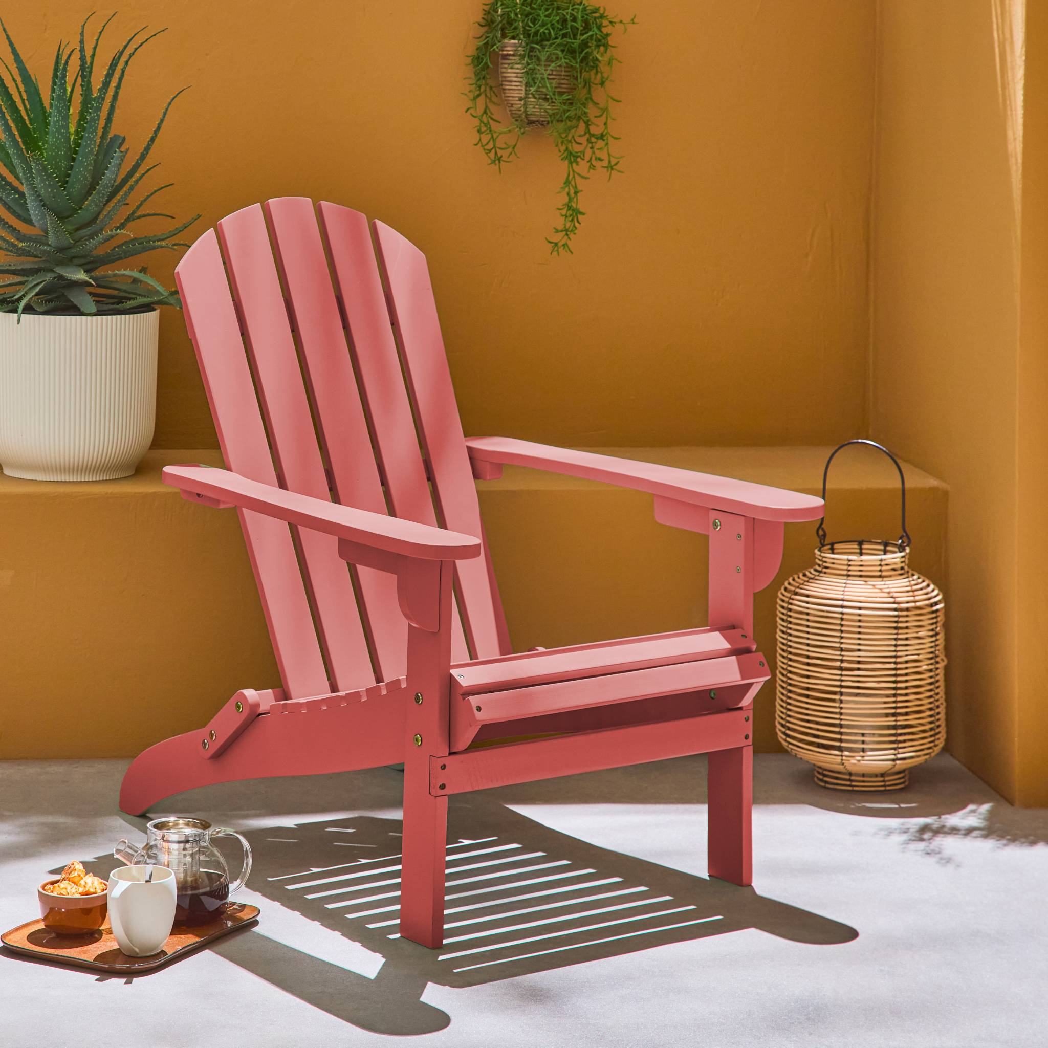 Fauteuil adirondack terracotta en bois d'acacia avec accoudoirs KERINA. plusieurs coloris. 90 x 71 x 91.5 cm