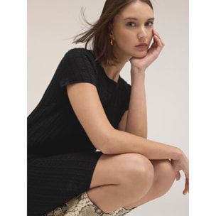 Motivi - Vestido tubo de punto trabajado mezcla de lana - Negro