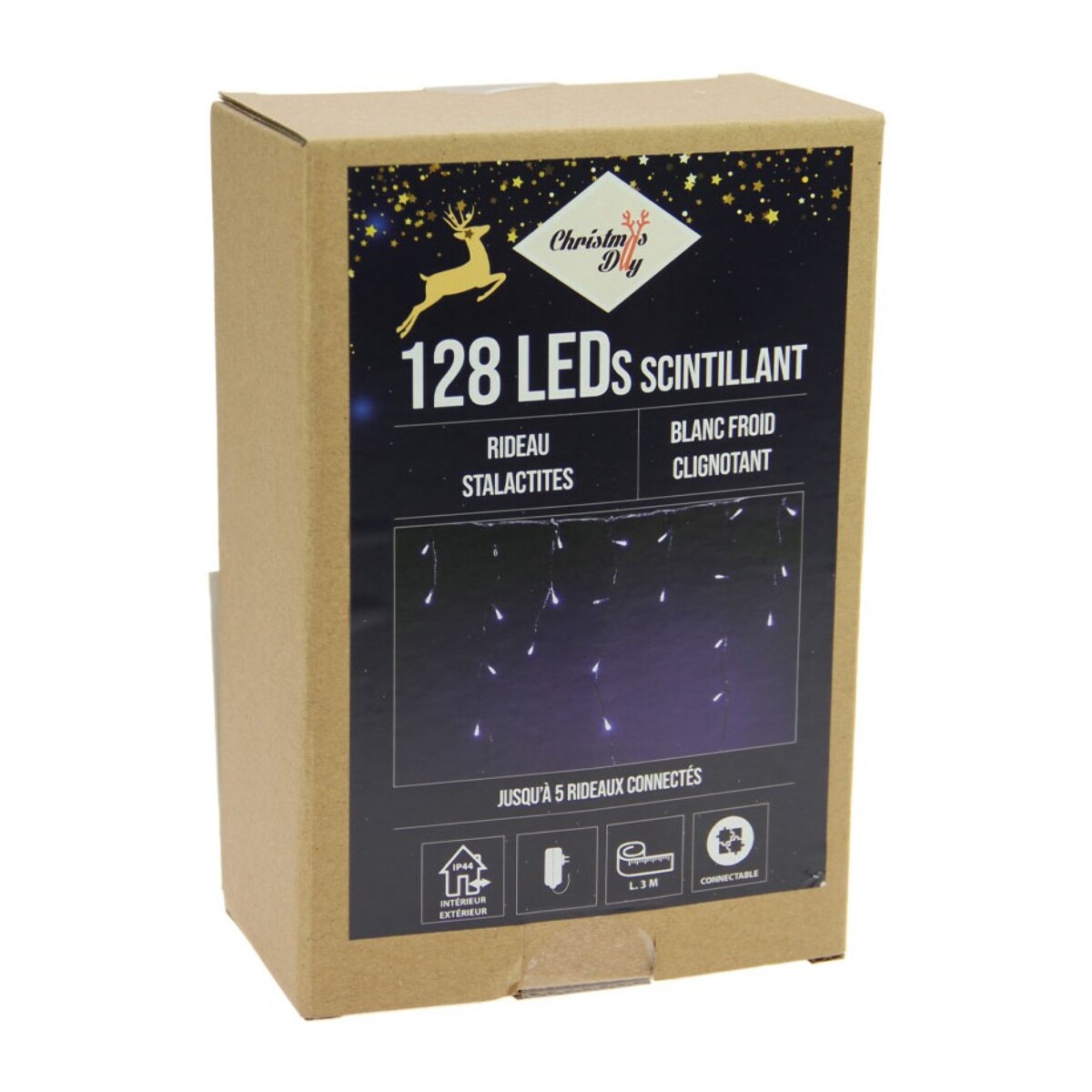 Rideau stalactique 128 LEDs connectable - blanc froid