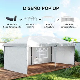 Carpa Plegable 6x3 m, Pop-up, con 4 Laterales Desmontables, Cenador de Jardín con 2 Ventanas Visibles, Bolsa de Transporte, Impermeable, Anti-UV, Gazebo para Camping, Fiestas, Exterior Blanco