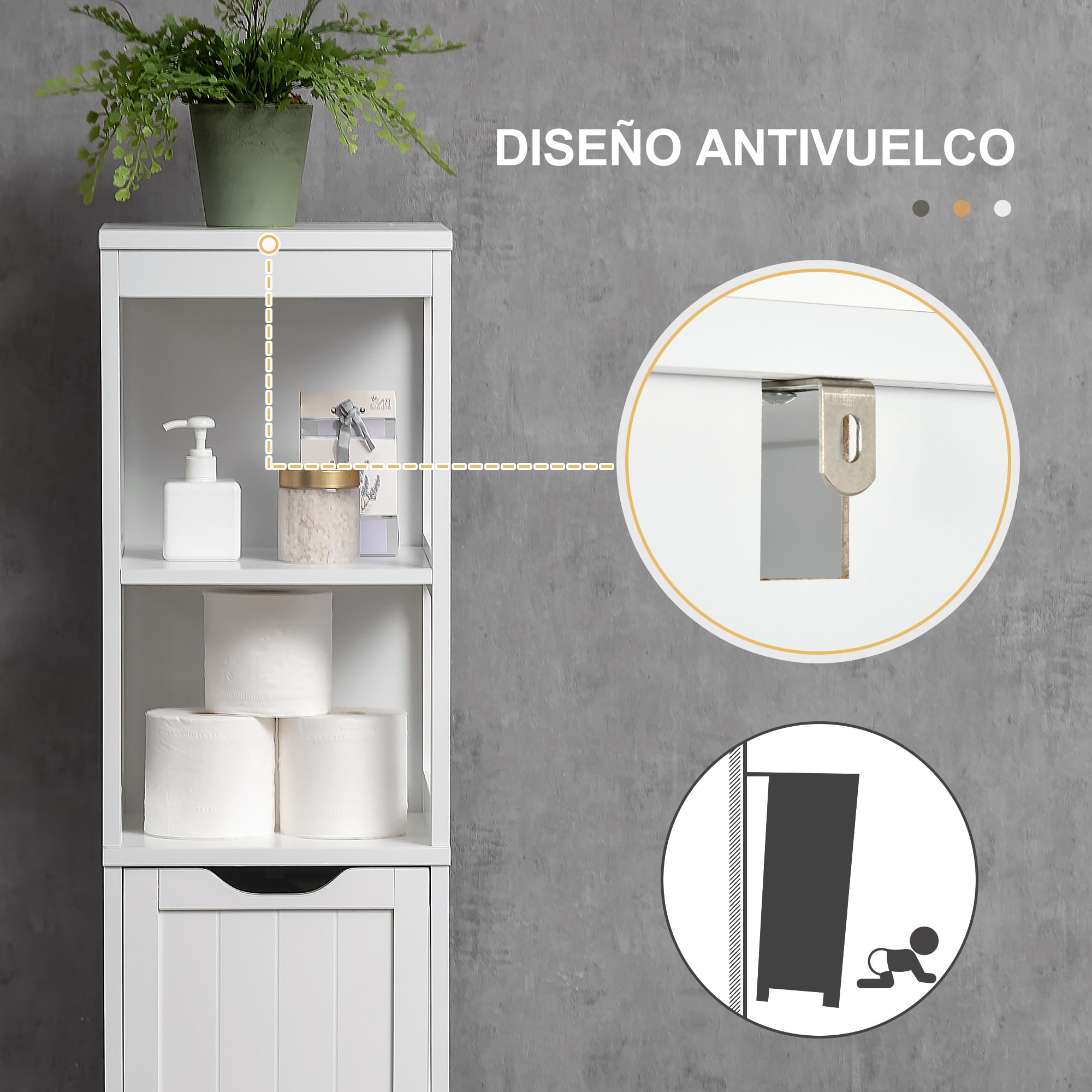 Armario Alto de Baño Estrecho con 3 Cajones y 2 Estantes Abiertos Columna de Baño Estilo Moderno para Salón Aseo Cocina 30x30x141,6 cm Blanco