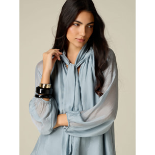 Oltre - Blusa in voile misto seta con fiocco - Azzurro