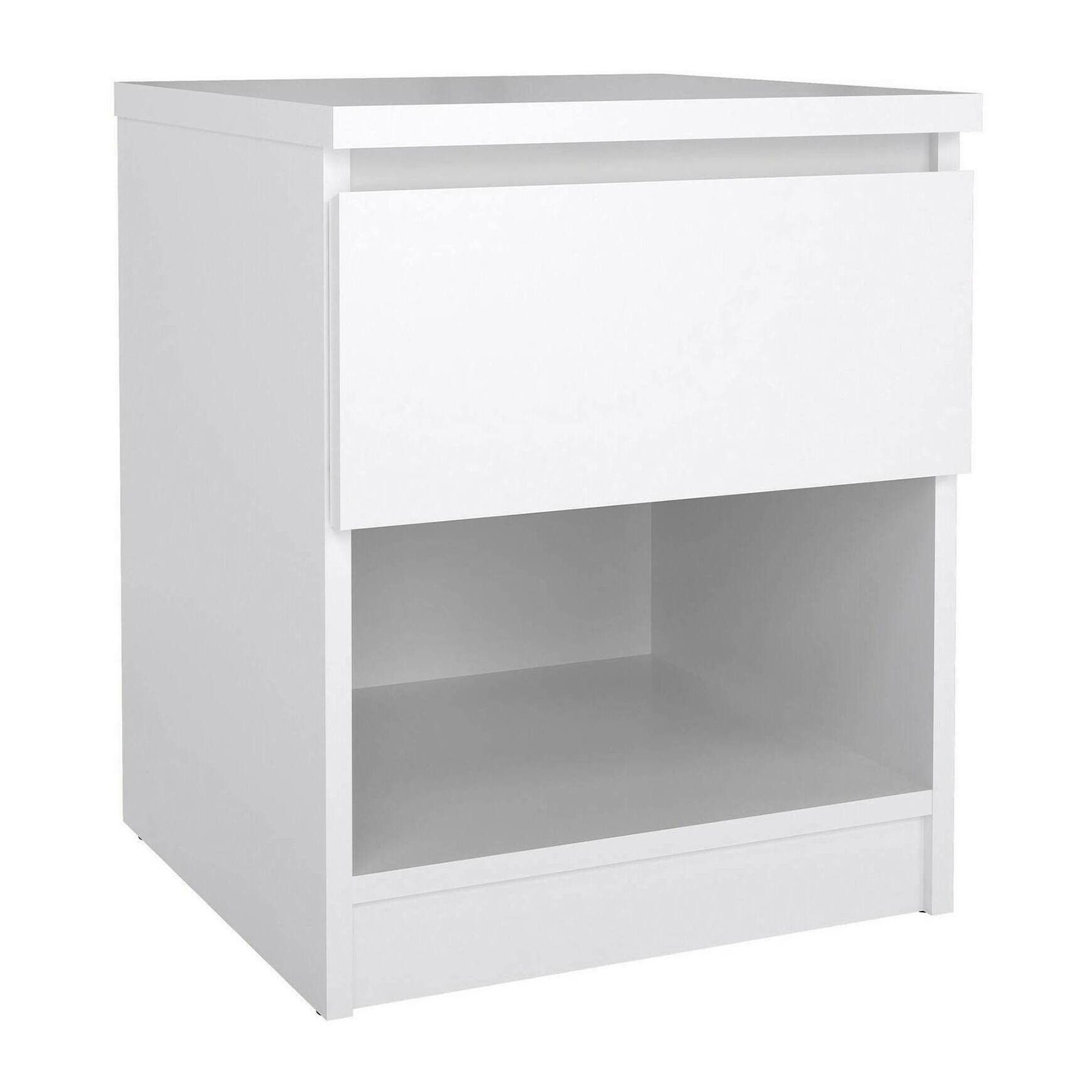 Comodino Scolastica, Comò basso, Tavolino da notte, Mensola da letto, 40x40 h50 cm, Bianco lucido