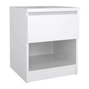 Comodino Scolastica, Comò basso, Tavolino da notte, Mensola da letto, 40x40 h50 cm, Bianco lucido