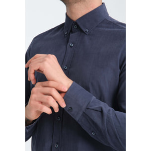 camicia uomo 1 bottone button down slim VELLUTO Unito Blu