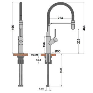 Robinet de cuisine avec douchette PAINI Ortence bronze cuivre