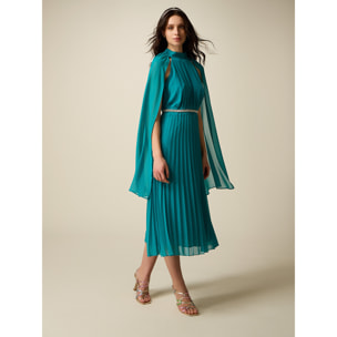 Oltre - Vestido plisado con cinturón joya - Petrol Blue