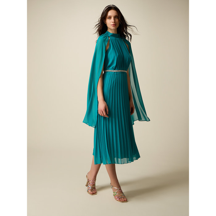 Oltre - Vestido plisado con cinturón joya - Petrol Blue