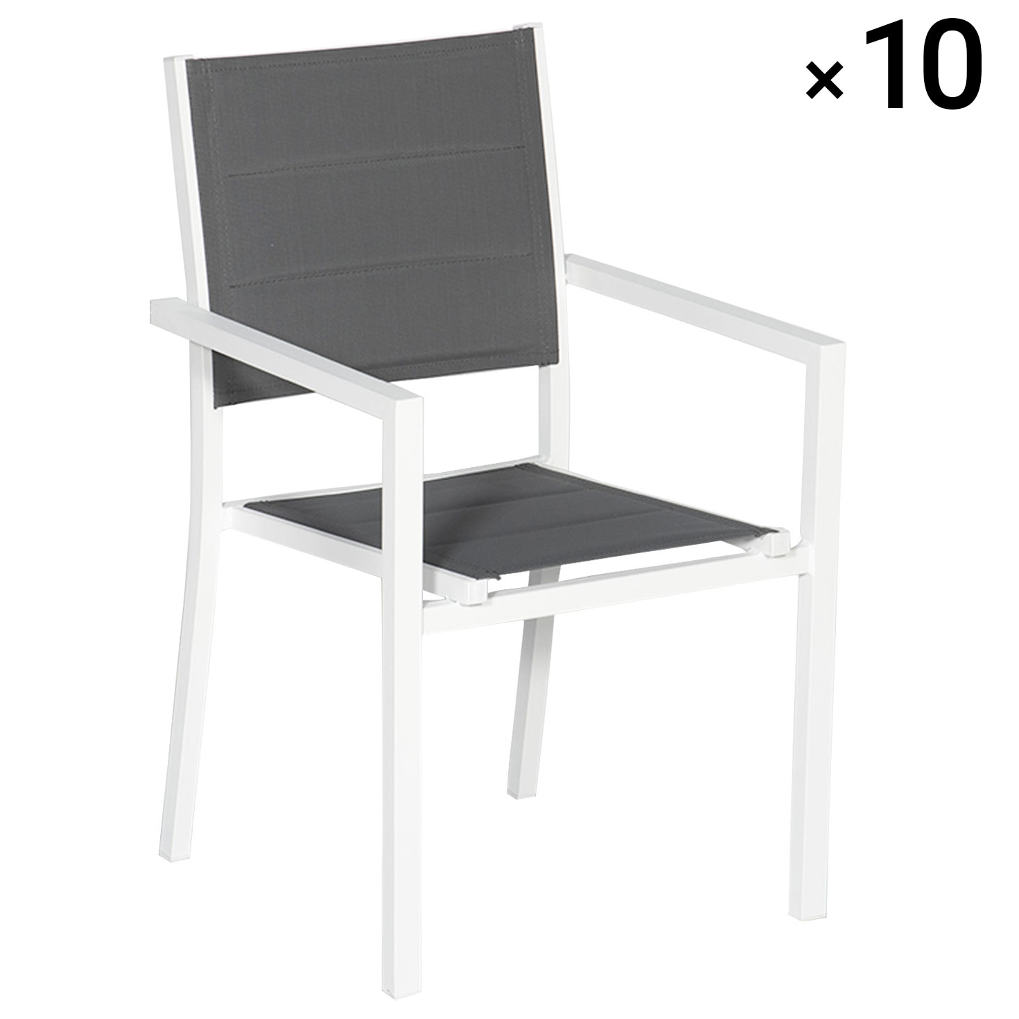 Lot de 10 chaises rembourrées en aluminium blanc - textilène gris