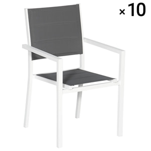 Lot de 10 chaises rembourrées en aluminium blanc - textilène gris