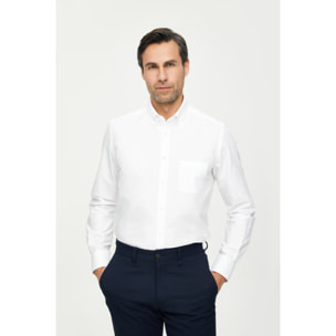 Camicia Uomo 1 Bottone Button Down Slim Oxford Lavato Unito Bianco