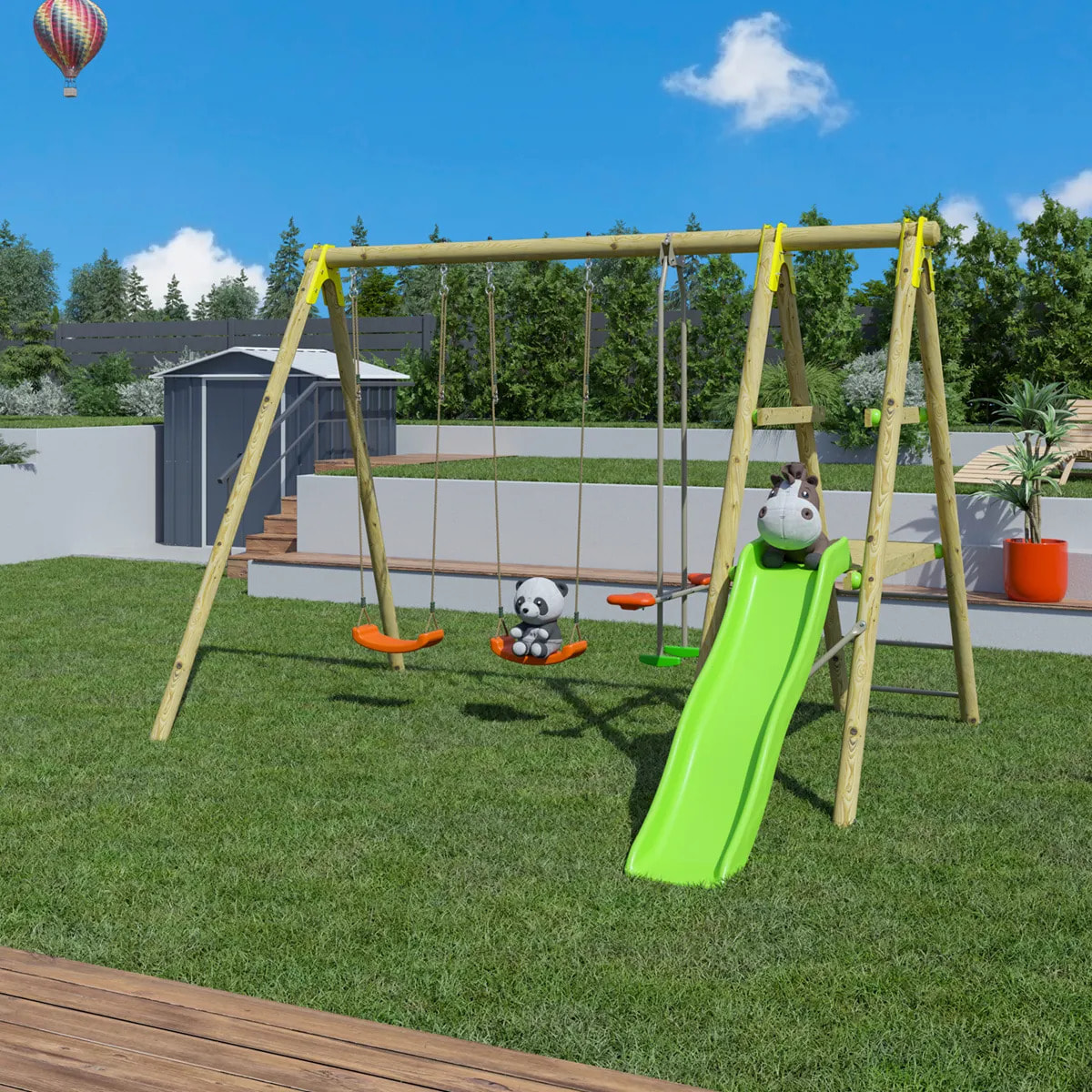 Balançoire en bois 2,30 m Topwood TUTTI - 6 enfants