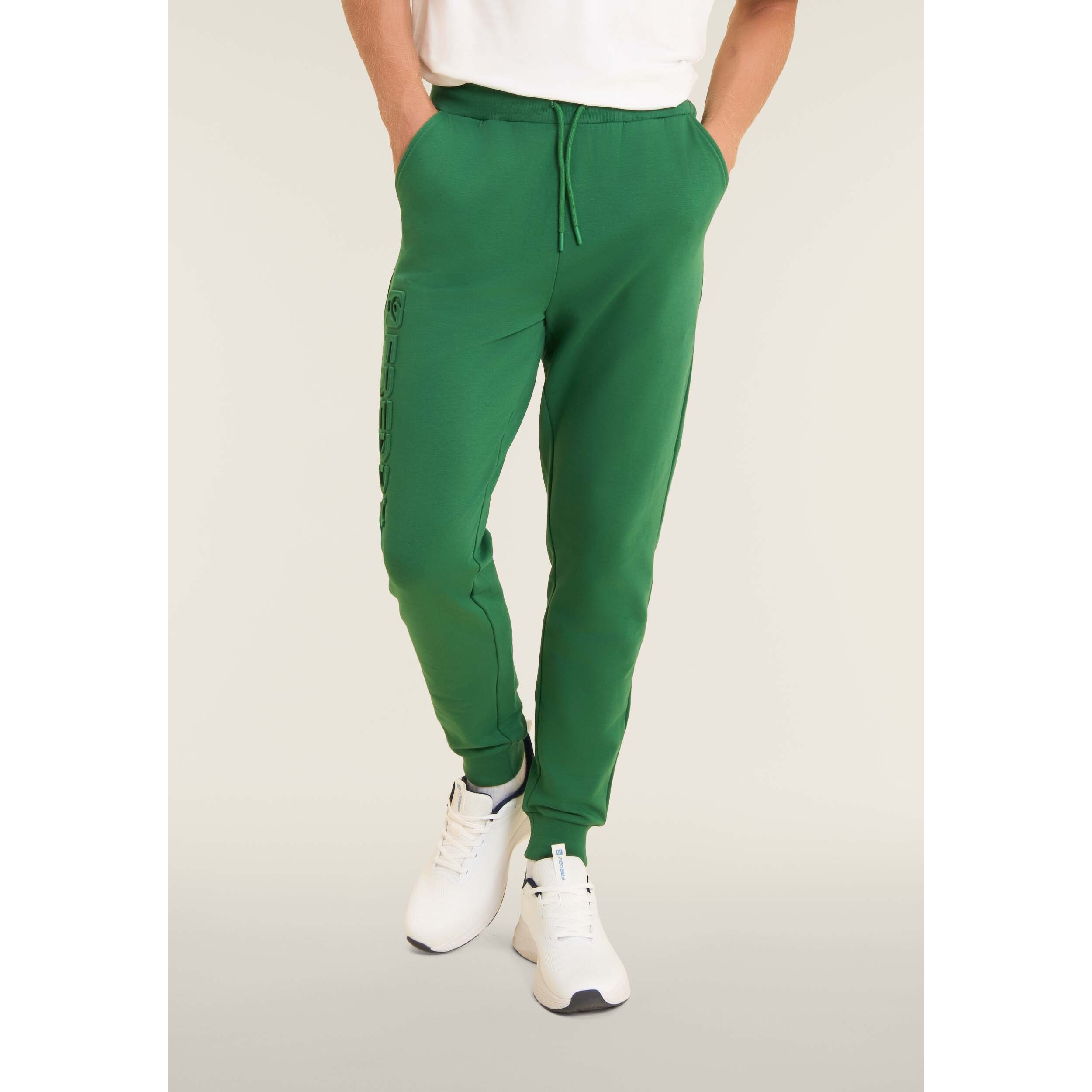 Pantaloni slim in interlock con maxi logo in rilievo