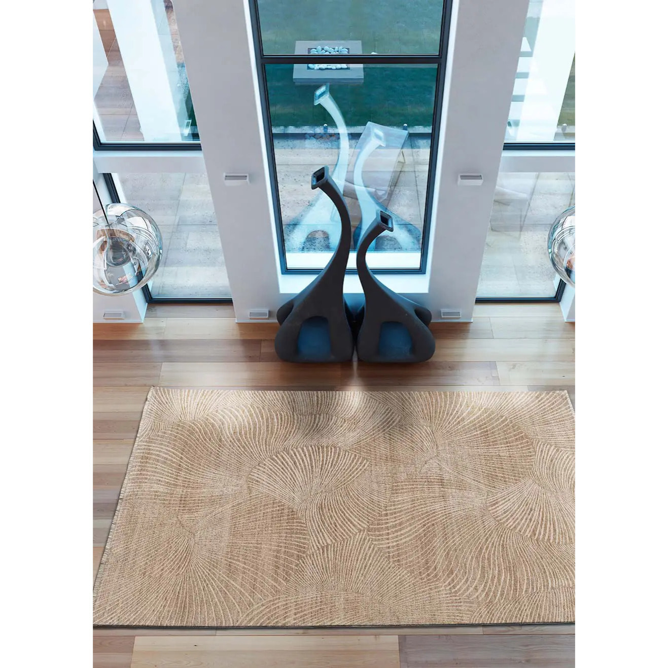 ONA Alfombra geométrica con flecos beige, varias medidas disponibles.
