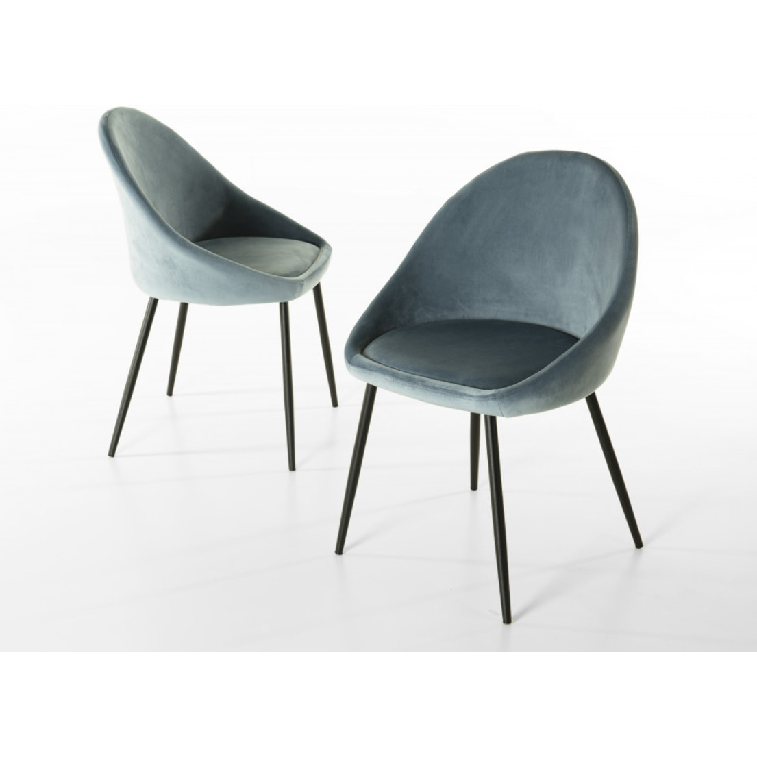 AUGUSTIN - Lot de 2 chaises velours bleu pieds métal noir