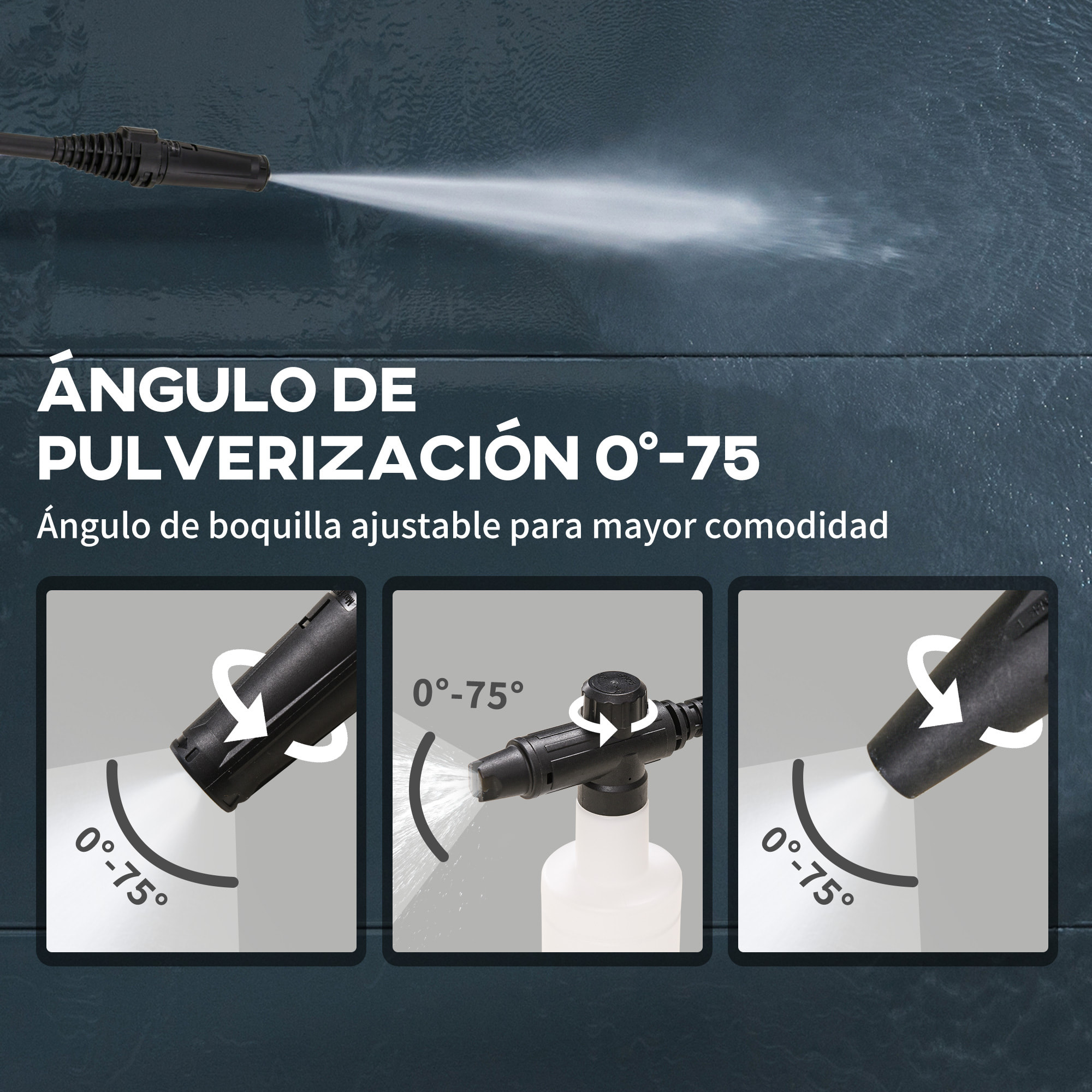 Hidrolimpiadora Lavadora de Alta Presión 1600W Caudal 432 L/h Bomba de Aluminio Presión de 135 Bar Manguera de 6 m Incluye Botella de Jabón Boquilla Cepillo 32x24x65 cm Azul