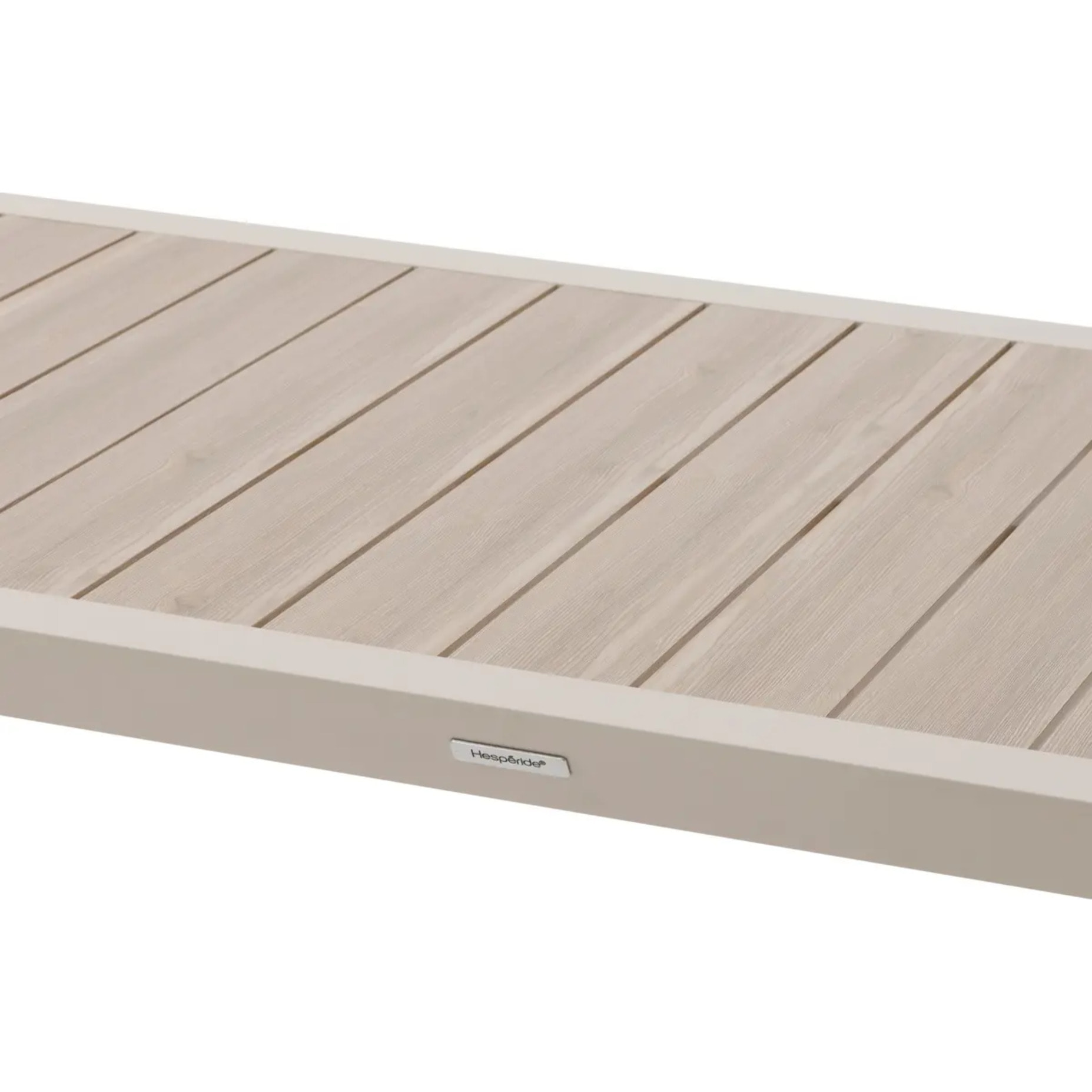 Table de jardin "Évasion" effet bois lin & argile 6 places lates en aluminium