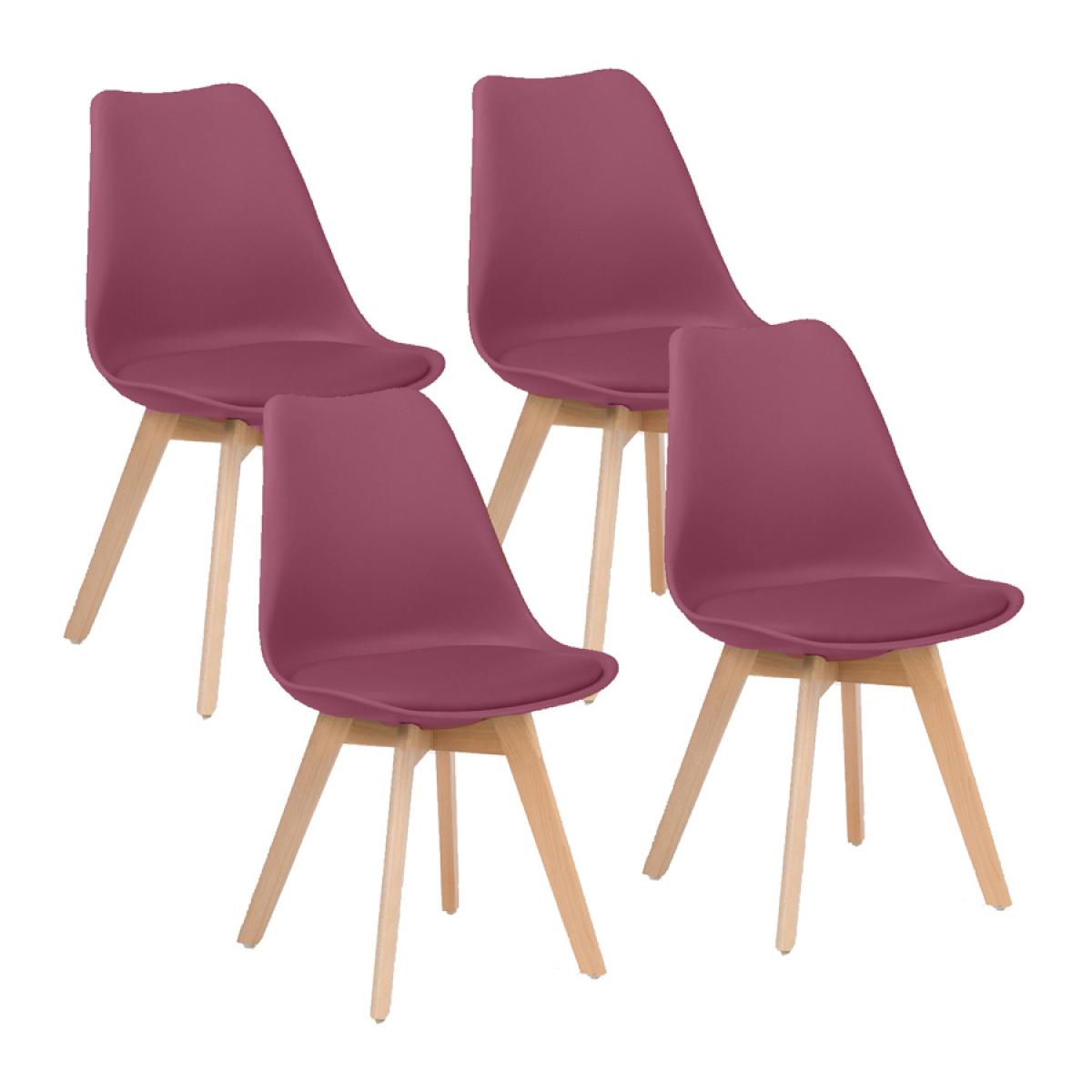 Sedia da cucina ergonomica gambe legno bordeaux 4 pz - Candice