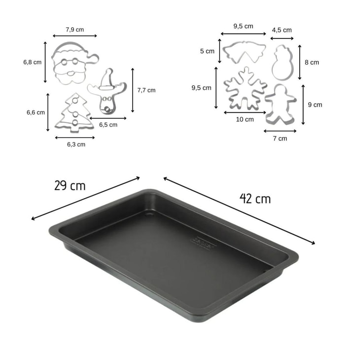 Plaque de cuisson four de 42 x 29 cm et 7 emporte-pièces de Noël inox Zenker Noël