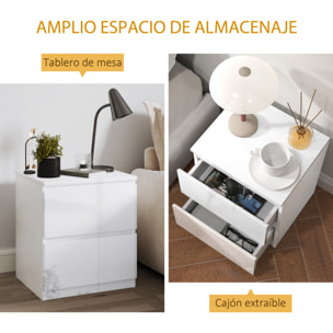 Mesita de Noche Moderna Mesilla de Noche con 2 Cajones Mesa de Noche para Dormitorio Salón 40x34x45 cm Blanco Brillo