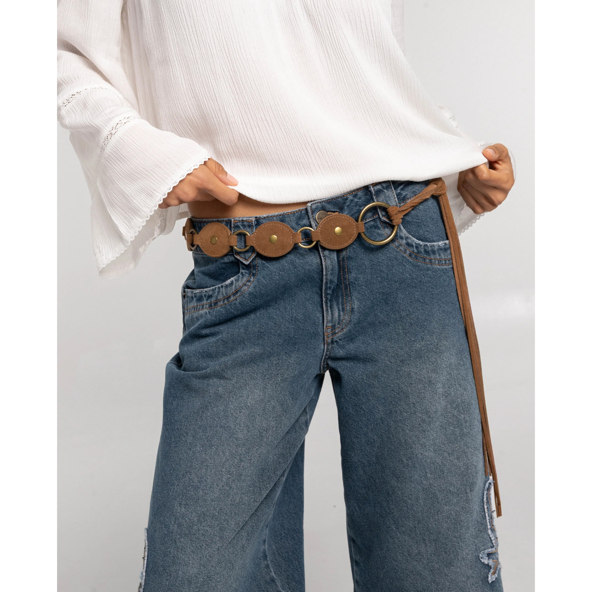Cinturón de piel estilo cadenas de mujer
